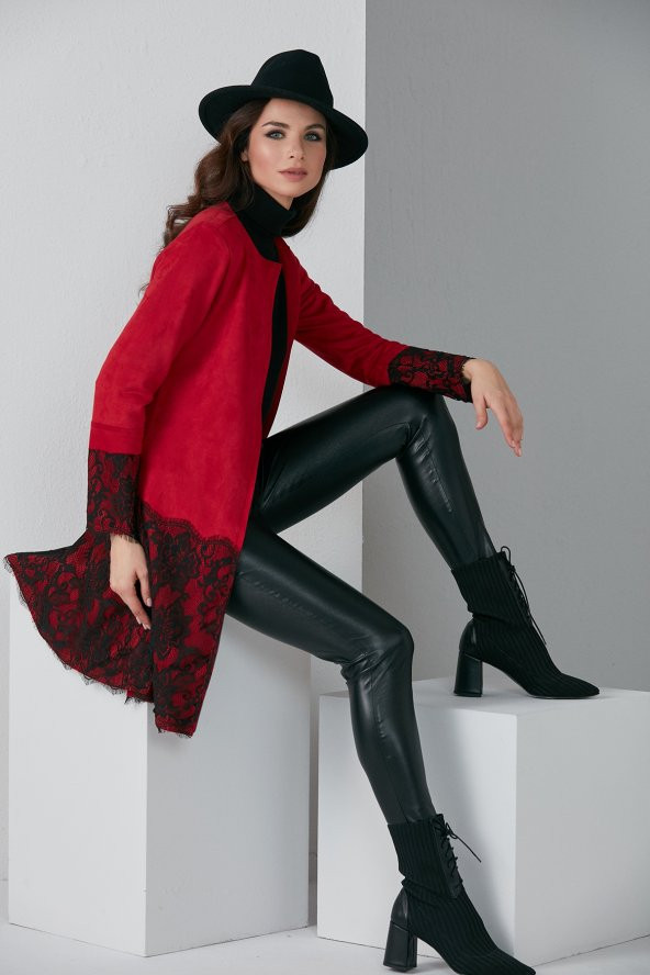 FERMUARLI DANTELLİ TRENÇKOT BORDO 4009 - 5