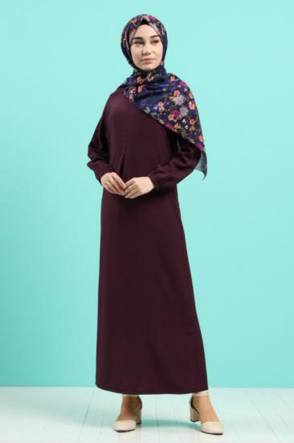 KOL LASTİKLİ A PİLE TESETTÜR ELBİSE MOR 4006 - 2