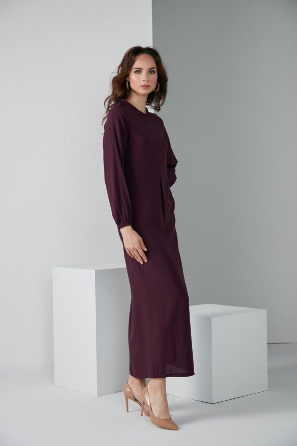 KOL LASTİKLİ A PİLE TESETTÜR ELBİSE MOR 4006 - 3