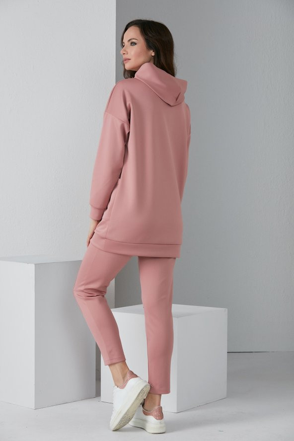 CEPLİ KAPŞONLU EŞOFMAN TAKIM PUDRA 1007 - 4