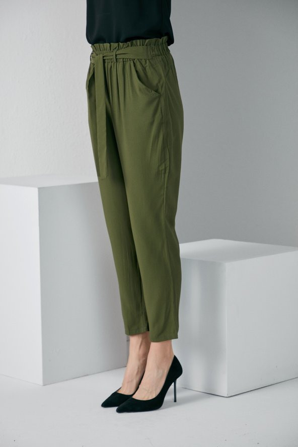 LASTİKLİ KUŞAKLI PANTOLON HAKİ 4013 - 3