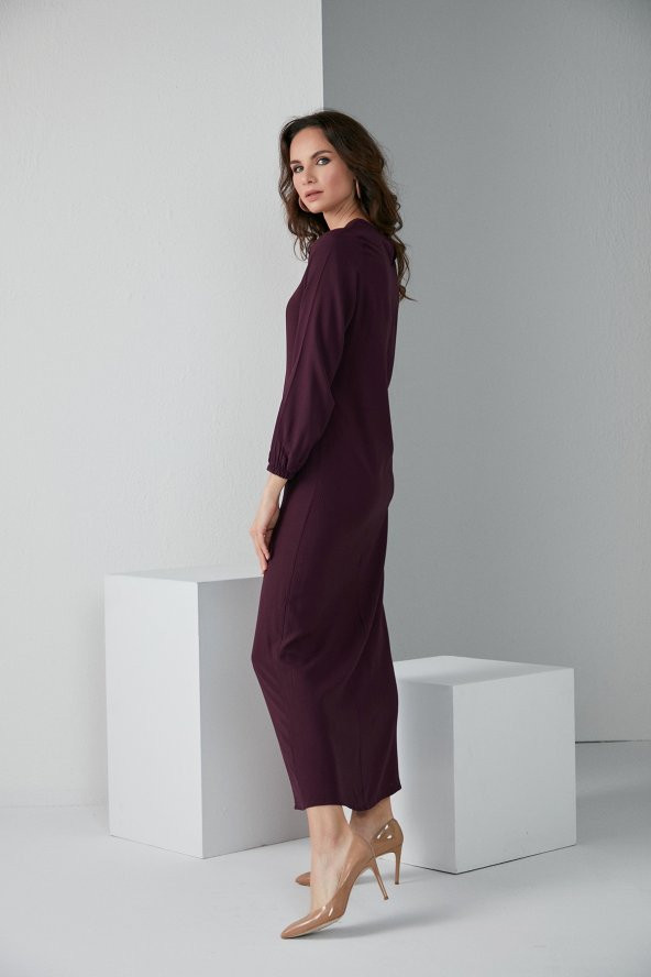 KOL LASTİKLİ A PİLE TESETTÜR ELBİSE MOR 4006 - 4