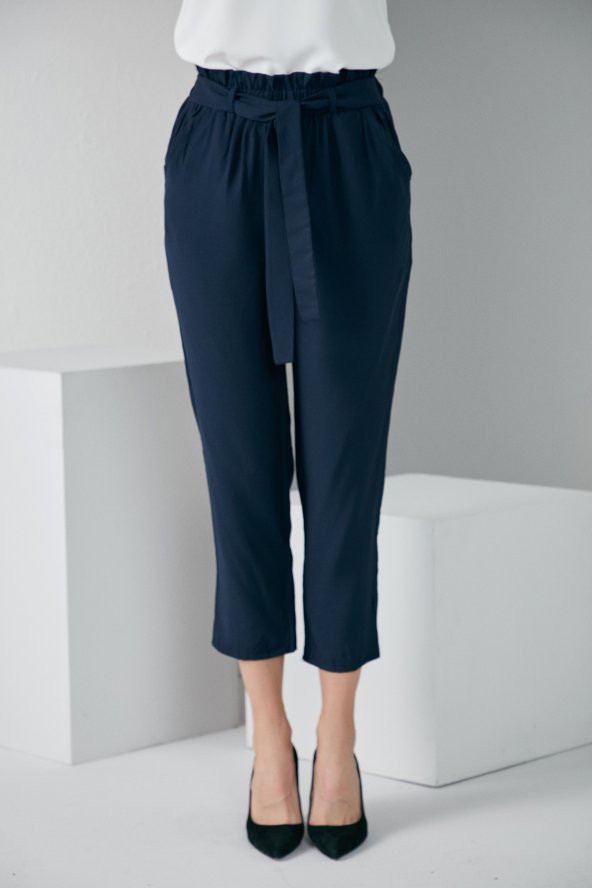 LASTİKLİ KUŞAKLI PANTOLON LACİVERT 4013 - 3