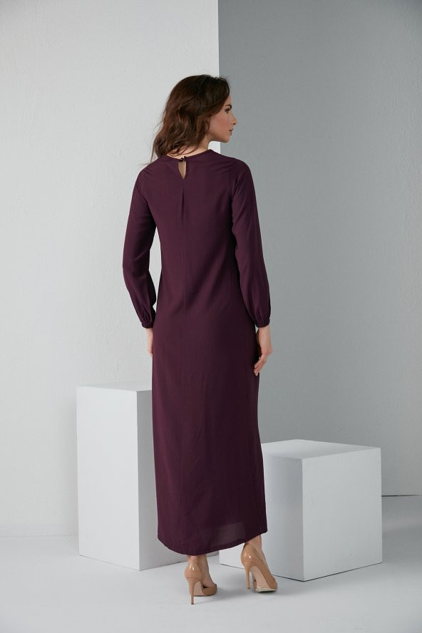 KOL LASTİKLİ A PİLE TESETTÜR ELBİSE MOR 4006 - 5