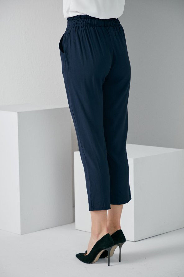 LASTİKLİ KUŞAKLI PANTOLON LACİVERT 4013 - 5