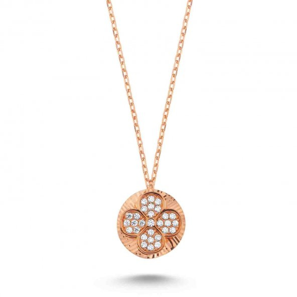 925 Ayar Gümüş Swarovski Yuvarlak Yoncalı Taşlı Kolye - 3