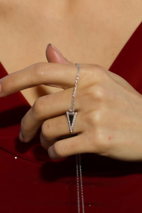 925 Ayar Gümüş Swarovski Ters Piramit Kolye 2 - 2