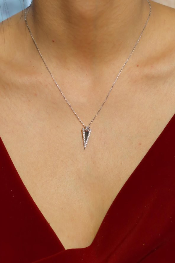 925 Ayar Gümüş Swarovski Ters Piramit Kolye 2 - 3