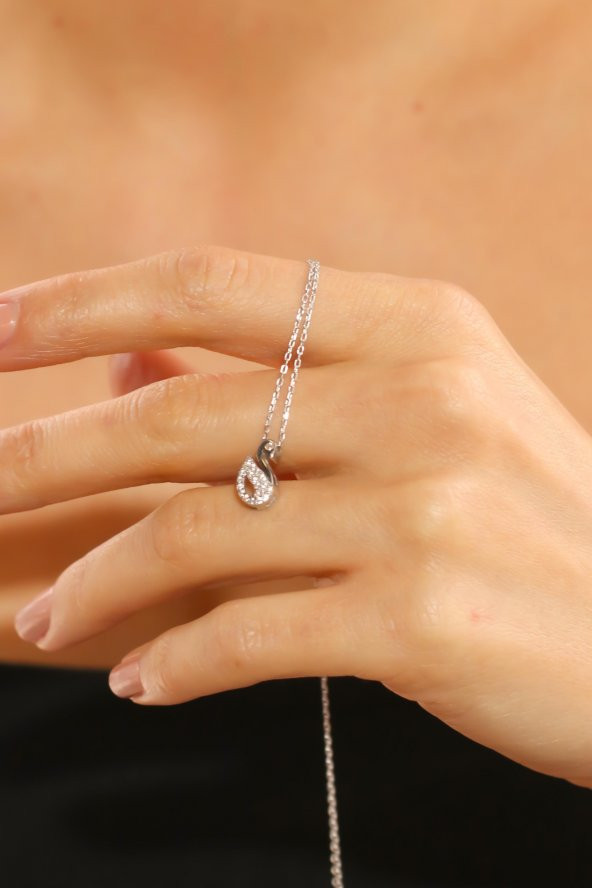 925 Ayar Gümüş Swarovski Kuğu Kolye - 2