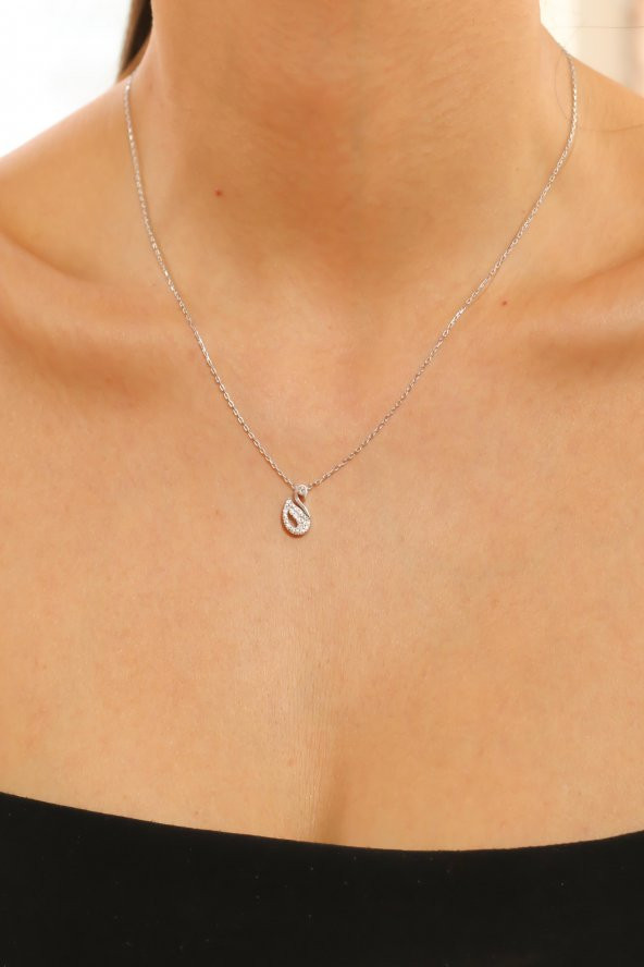 925 Ayar Gümüş Swarovski Kuğu Kolye - 3
