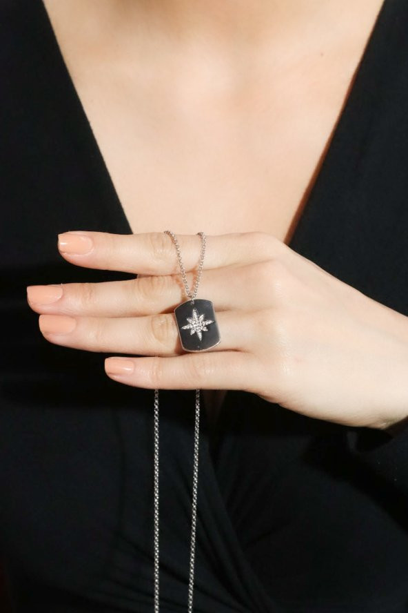 925 Ayar Gümüş Gümüş Taşlı Kutup Yıldızı Kolye - 2