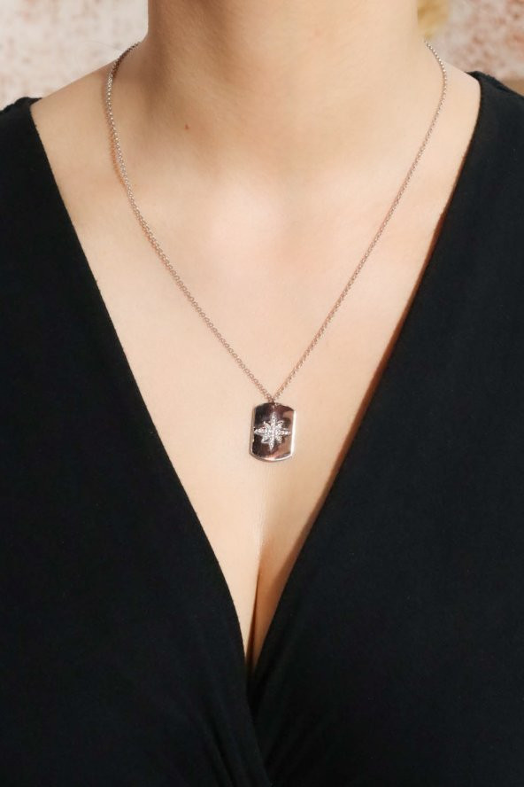 925 Ayar Gümüş Gümüş Taşlı Kutup Yıldızı Kolye - 3