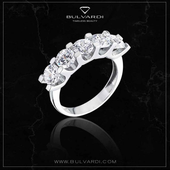 925 Ayar Gümüş Svarovski Beş Taş Alyans 2.00 Ct V - 2