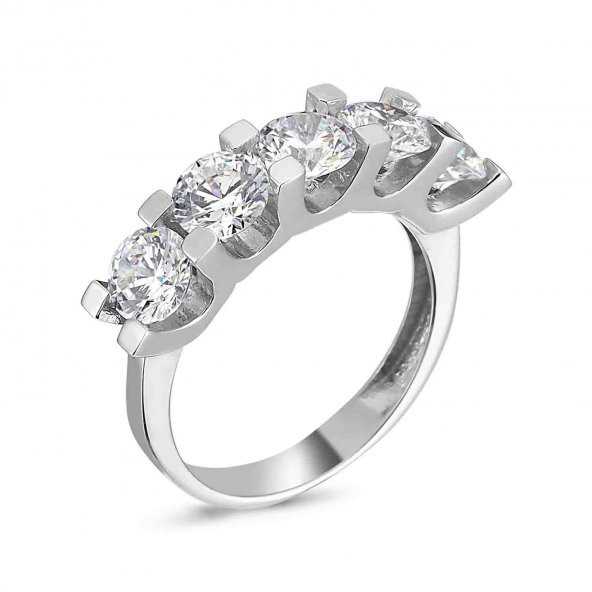 925 Ayar Gümüş Svarovski Beş Taş Alyans 2.00 Ct V - 7