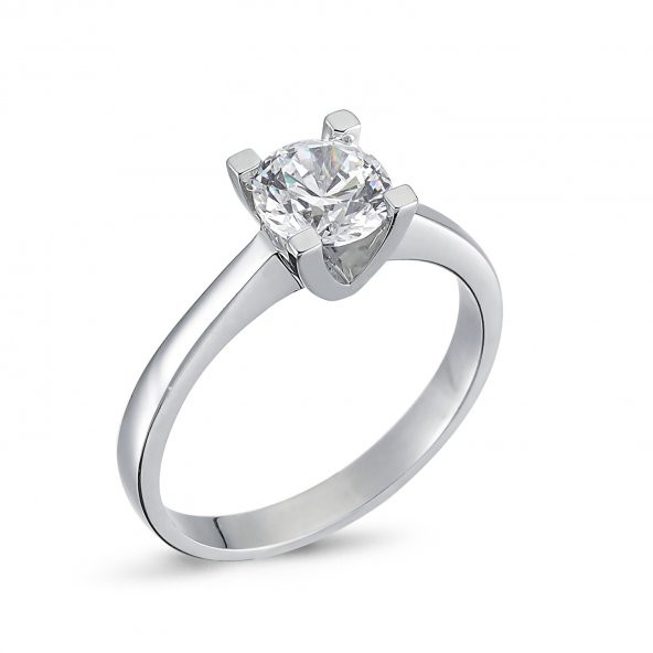 925 Ayar Gümüş Swarovski Tek Taş Yüzük 1.00 Ct. V - 5