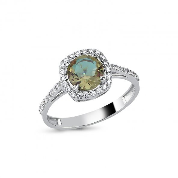 925 Ayar Gümüş Alaca Taşlı Kare Gül Yüzük