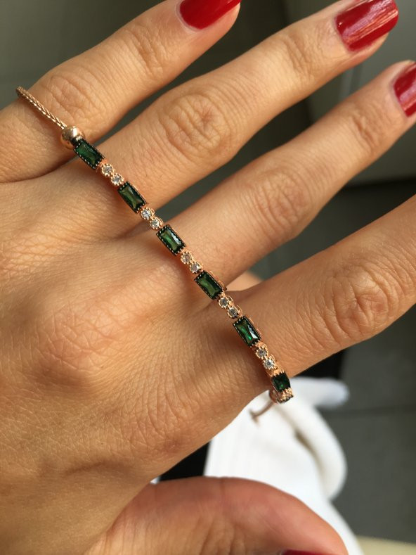 925 Ayar Gümüş Baget Taşlı Rose Bileklik - 2