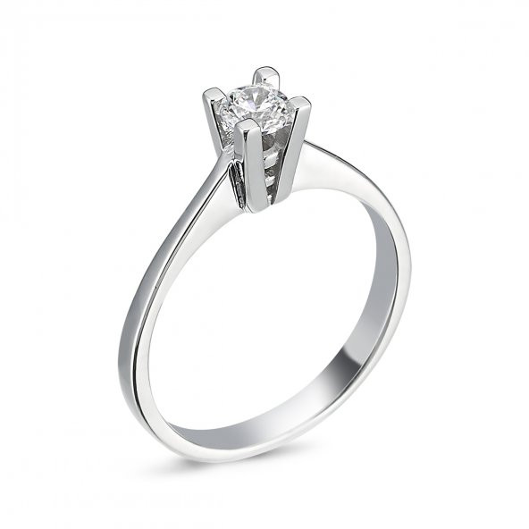925 Ayar Gümüş Swarovski Tek Taş Yüzük 0.20 Ct - 3