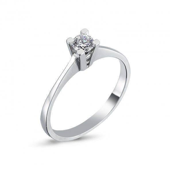 925 Ayar Gümüş Swarovski Tek Taş Yüzük 0.20 Yüksek - 6