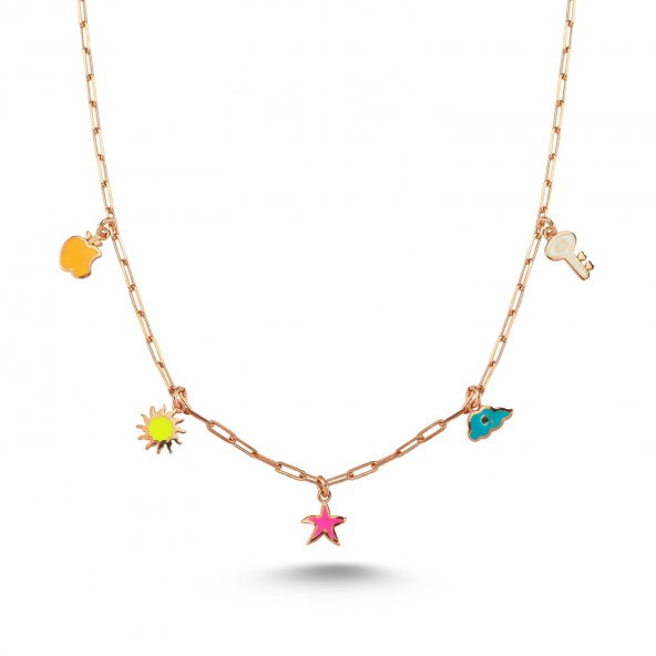 Neon Flash Ortası Yıldız Figürlü Rose Gümüş Kolye