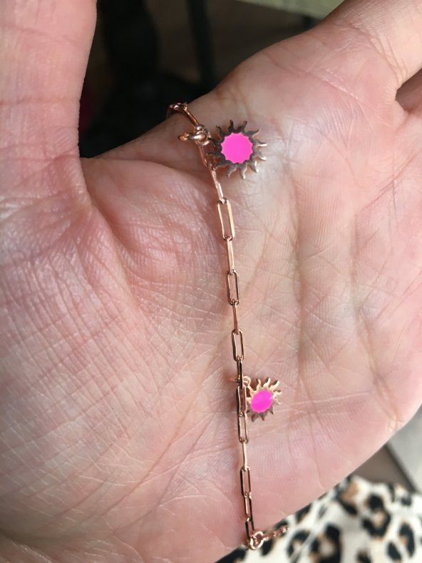 925 Ayar Gümüş Neon Flash Pembe Güneş Figürlü Bileklik - 2