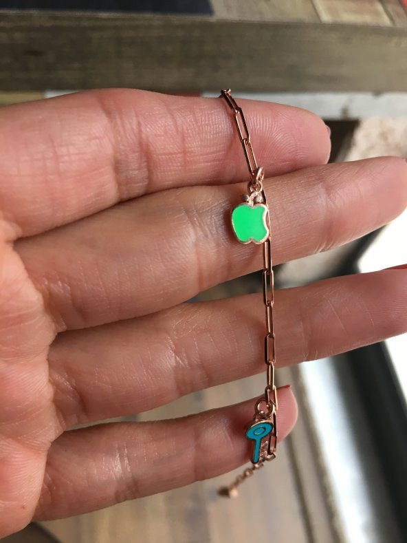 925 Ayar Gümüş Neon Flash Yarım Elma Figürlü Rose Gümüş Bileklik - 2