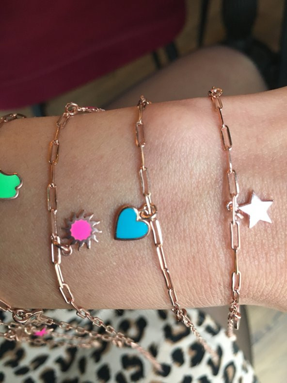 925 Ayar Gümüş Neon Flash Pembe Güneş Figürlü Bileklik - 4