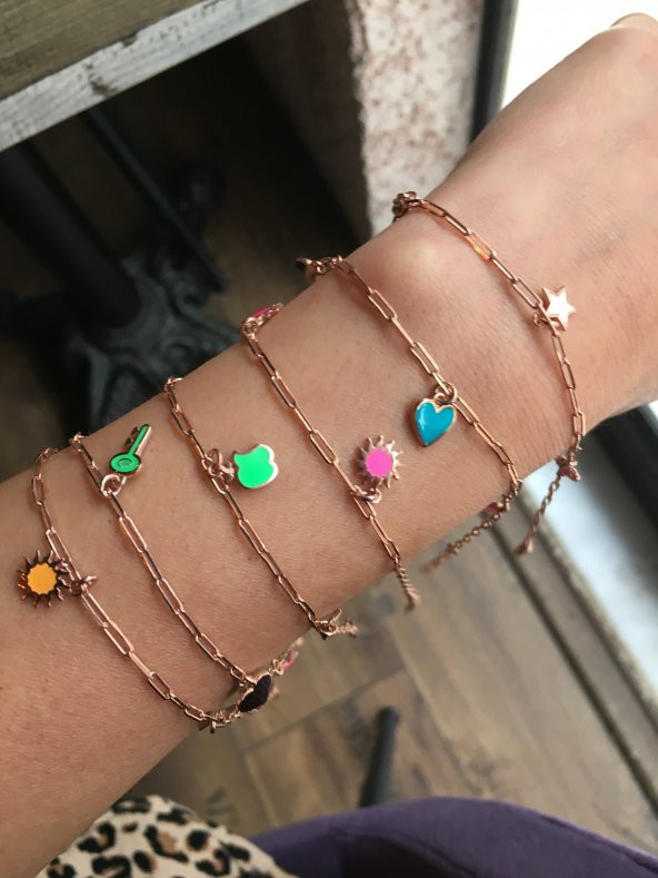 925 Ayar Gümüş Neon Flash Deniz Atı Figürlü Rose Gümüş Bileklik - 7