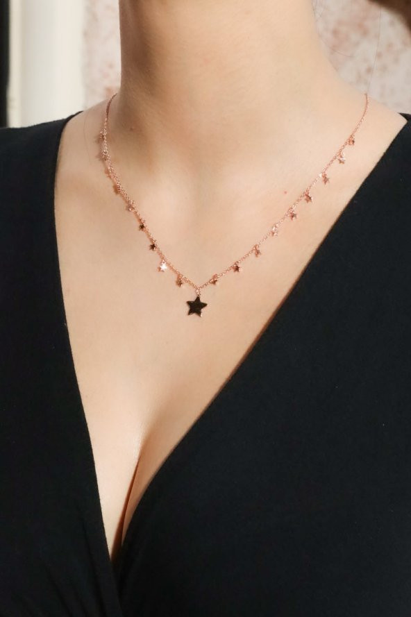 925 Ayar Gümüş Yıldız Gümüş Rose Kolye - 3