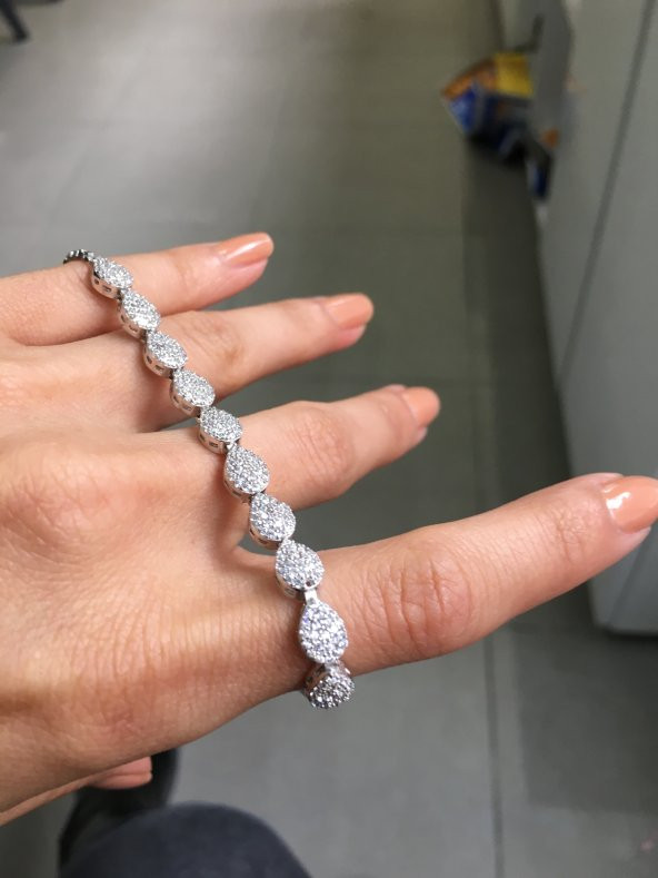 925 Ayar Gümüş Damla Motifli Asansör Taşlı Bileklik - 3