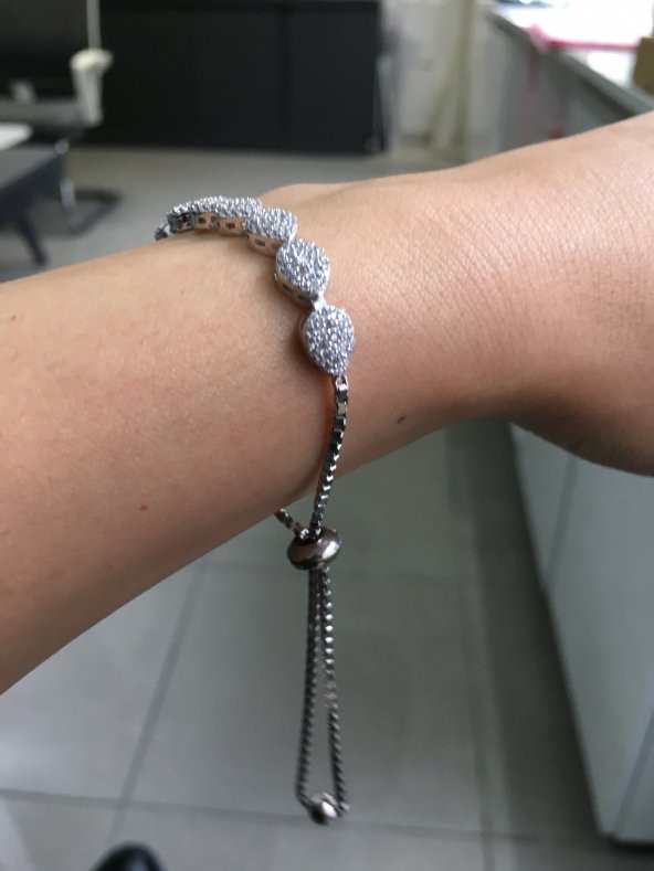 925 Ayar Gümüş Damla Motifli Asansör Taşlı Bileklik - 4