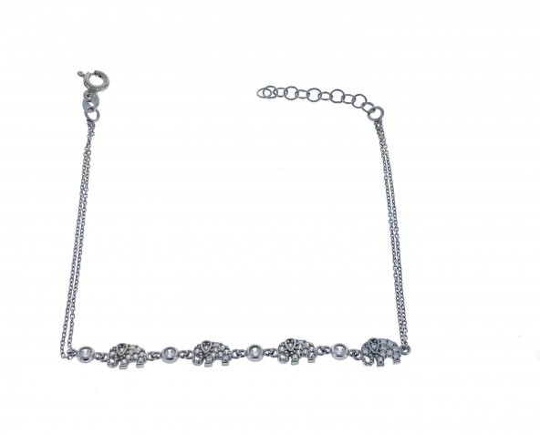 925 Ayar Gümüş Fil Motifli Taşlı Bileklik