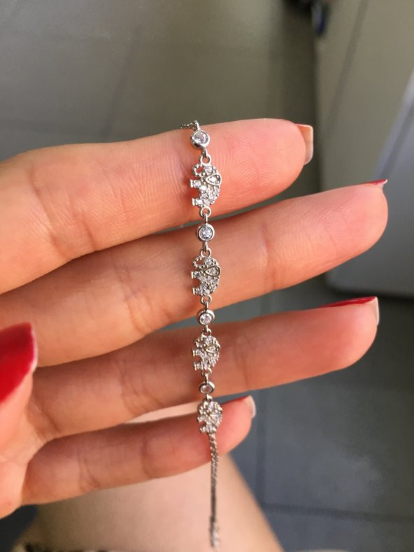 925 Ayar Gümüş Fil Motifli Taşlı Bileklik - 2