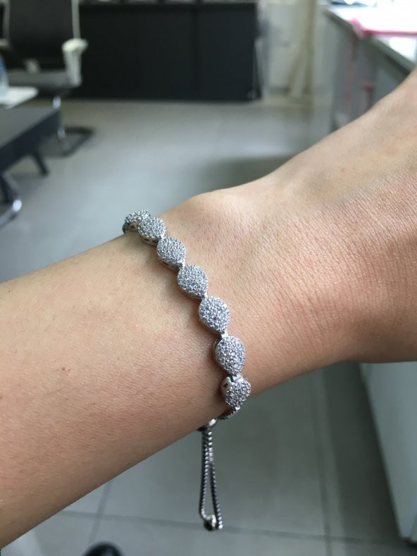 925 Ayar Gümüş Damla Motifli Asansör Taşlı Bileklik - 5