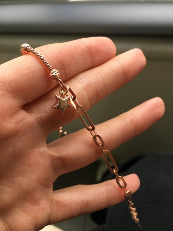 925 Ayar Gümüş Trend Rose Altın Kaplama Yıldızlı Bileklik - 4