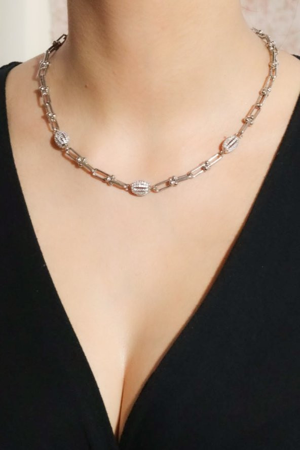 925 Ayar Gümüş Tifany Taşlı Gümüş  Kolye - 3