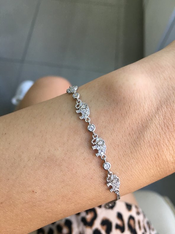 925 Ayar Gümüş Fil Motifli Taşlı Bileklik - 4