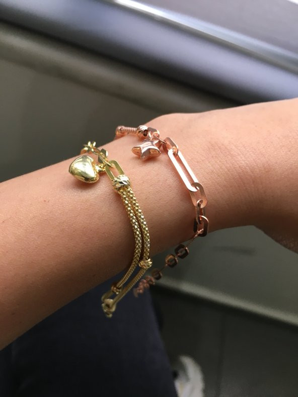 925 Ayar Gümüş Trend Rose Altın Kaplama Yıldızlı Bileklik - 7