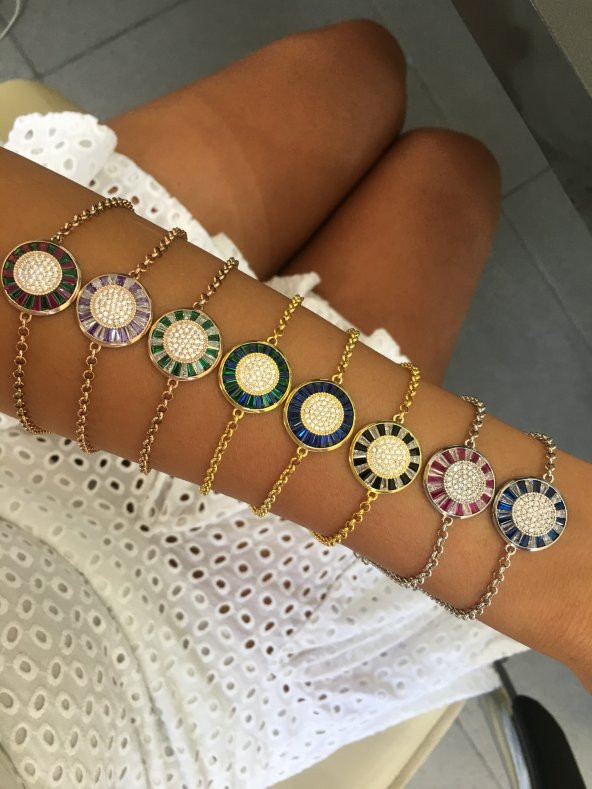 925 Ayar Gümüş Emirgan Taşlı Yeşil Pembe Bileklik - 5