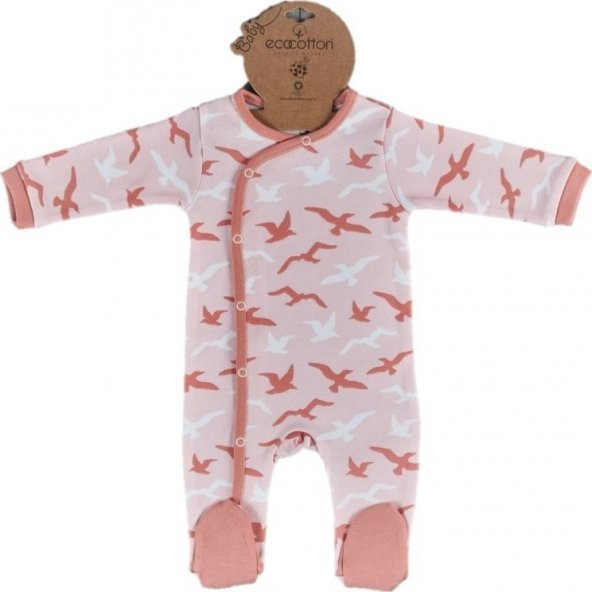 Ecocotton Organik Pamuk  Baskılı Bebek Tulum - Turna Somon