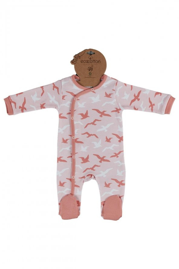 Ecocotton Organik Pamuk  Baskılı Bebek Tulum - Turna Somon - 2