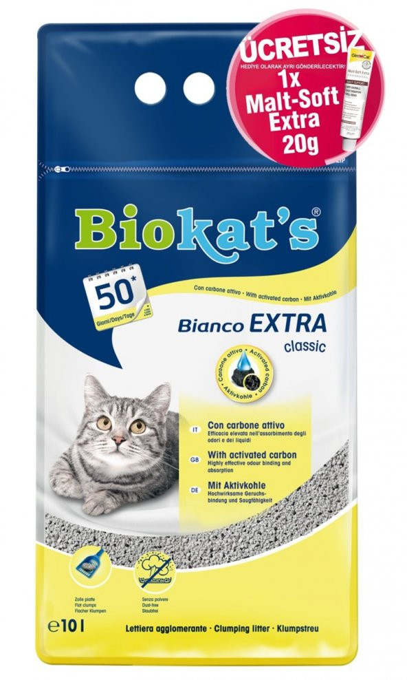 Biokats Bianco Extra Kedi Kumu 10 Lt + Malt Soft Extra 20 gr