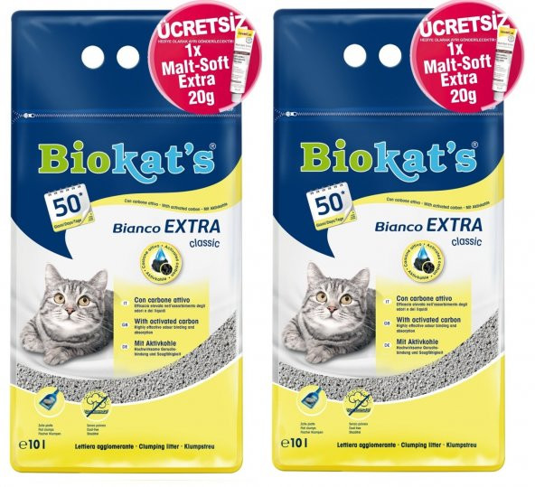 Biokats Bianco Extra Kedi Kumu 10Lt+Malt Soft Extra 20gr (2 ADET)
