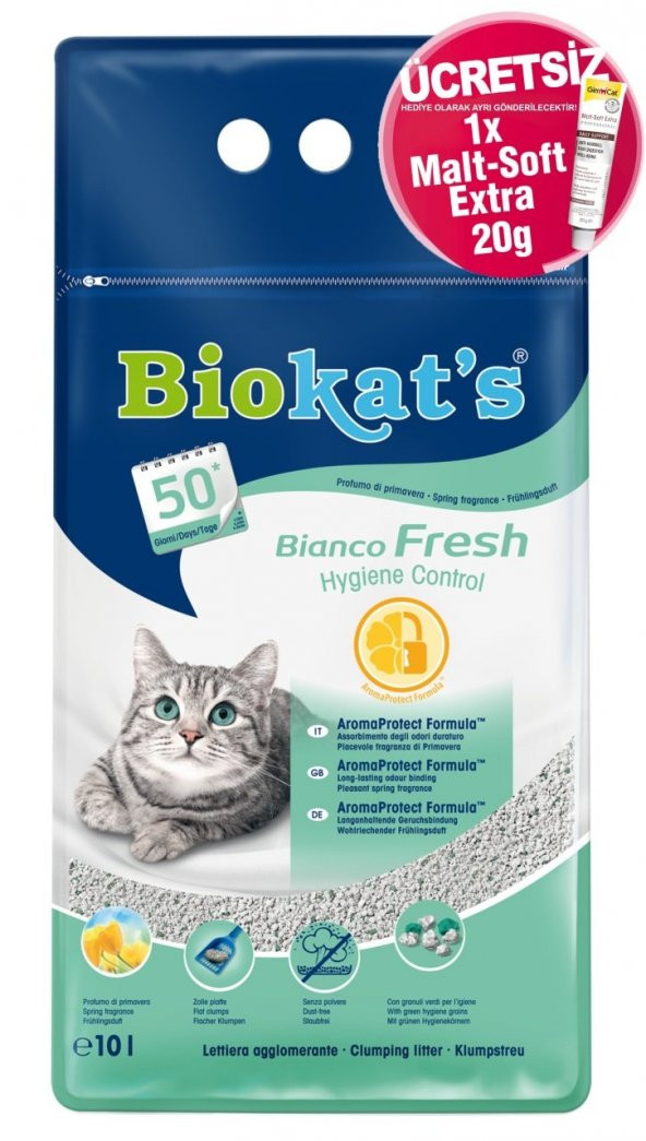 Biokats Bianco Fresh Kedi Kumu 10 Lt + Malt Soft Extra 20 gr