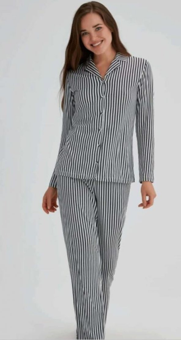 EROS ESK27690 KADIN ÇİZGİLİ GÖMLEK PİJAMA TAKIMI