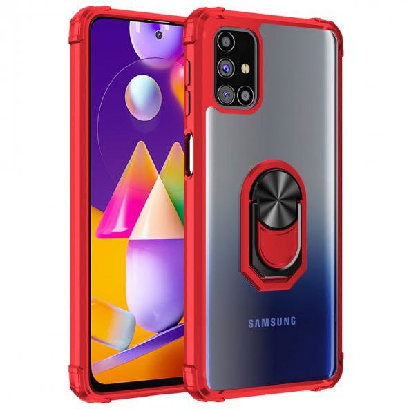 KNY Samsung Galaxy M31S Kılıf Renkli Silikon Kenarlı Yüzüklü Manyetik Mola Kapak Kırmızı - 1