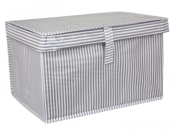 Kapaklı Kutu Hurç - Çok Amaçlı ( Çamaşır-Saklama-Düzenleme vb) Hurç, Kutu - 40x30x26 - Mini Boy Çizgili Kutu - Gri