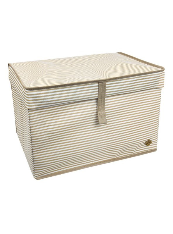 Kapaklı Kutu Hurç - Çok Amaçlı ( Çamaşır-Saklama-Düzenleme vb) Hurç, Kutu - 40x30x26 - Mini Boy Çizgili Kutu - Kahverengi