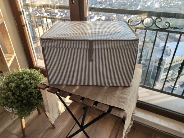 Kapaklı Kutu Hurç - Çok Amaçlı ( Çamaşır-Saklama-Düzenleme vb) Hurç, Kutu - 40x30x26 - Mini Boy Çizgili Kutu - Kahverengi - 2