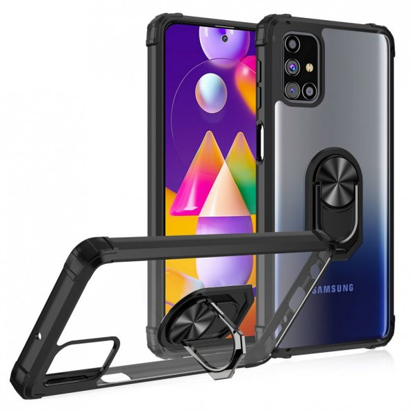 KNY Samsung Galaxy M31S Kılıf Renkli Silikon Kenarlı Yüzüklü Manyetik Mola Kapak Kırmızı - 3